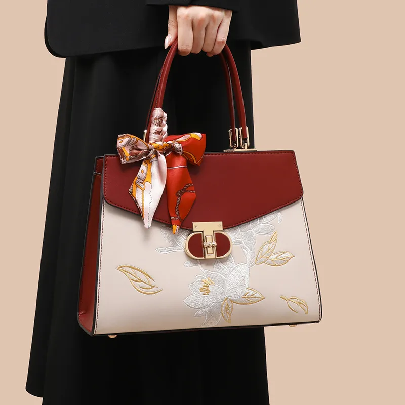 VINEY Synthetic Leather Handbag, Shoulder Bag, Crossbody Bag Regular Women's White & Red-2