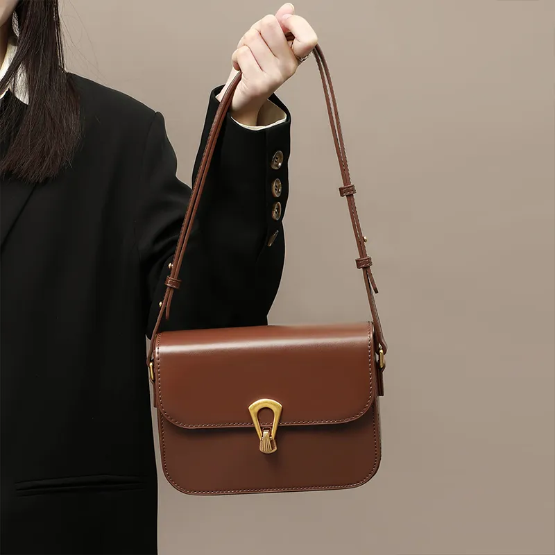 VINEY Cow Leather Underarm Small Square Bag Shoulder Bag Trumpets Women's Coffee-6