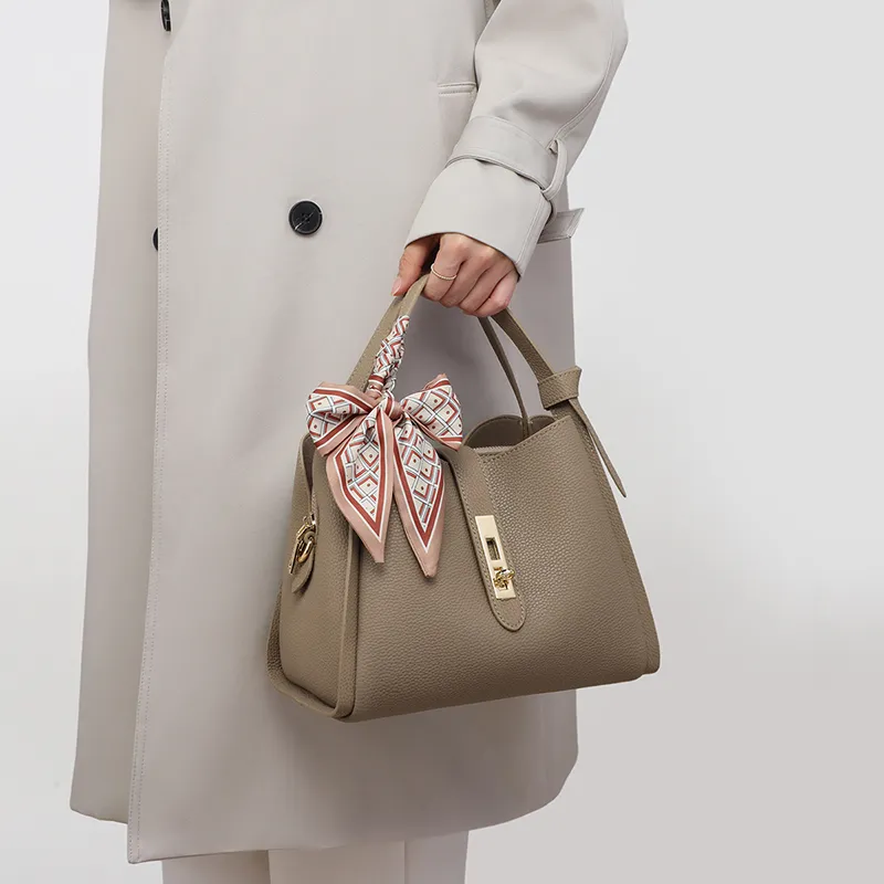 VINEY Cow Leather Handbag, One Shoulder Crossbody Tote Regular Women's Elephant Gray-4