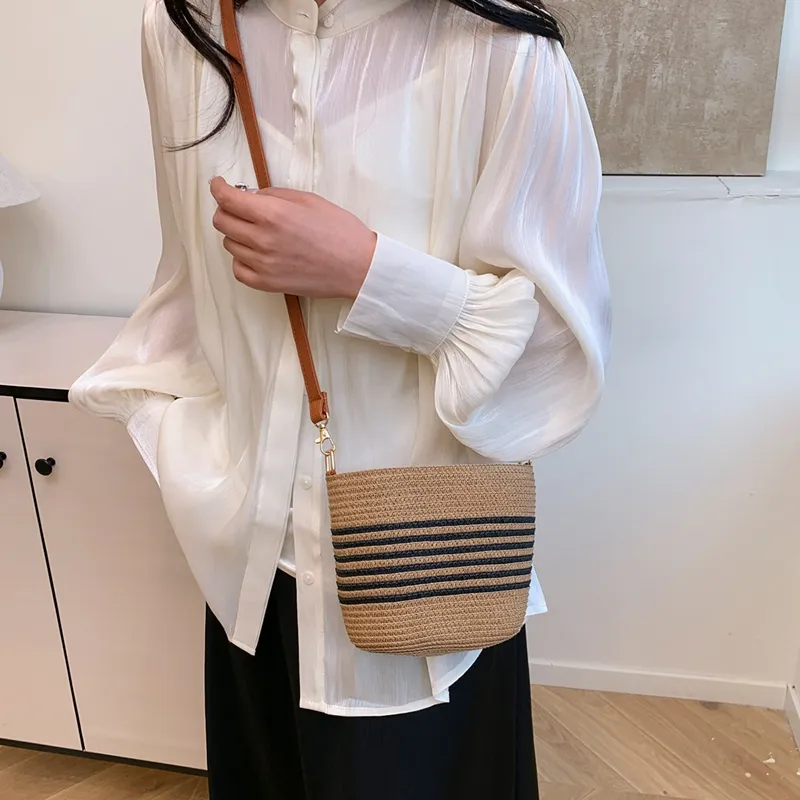 VINEY Fabric Shoulder Bag, Crossbody Bag Regular Women's Black Stripe/white Stripe-2