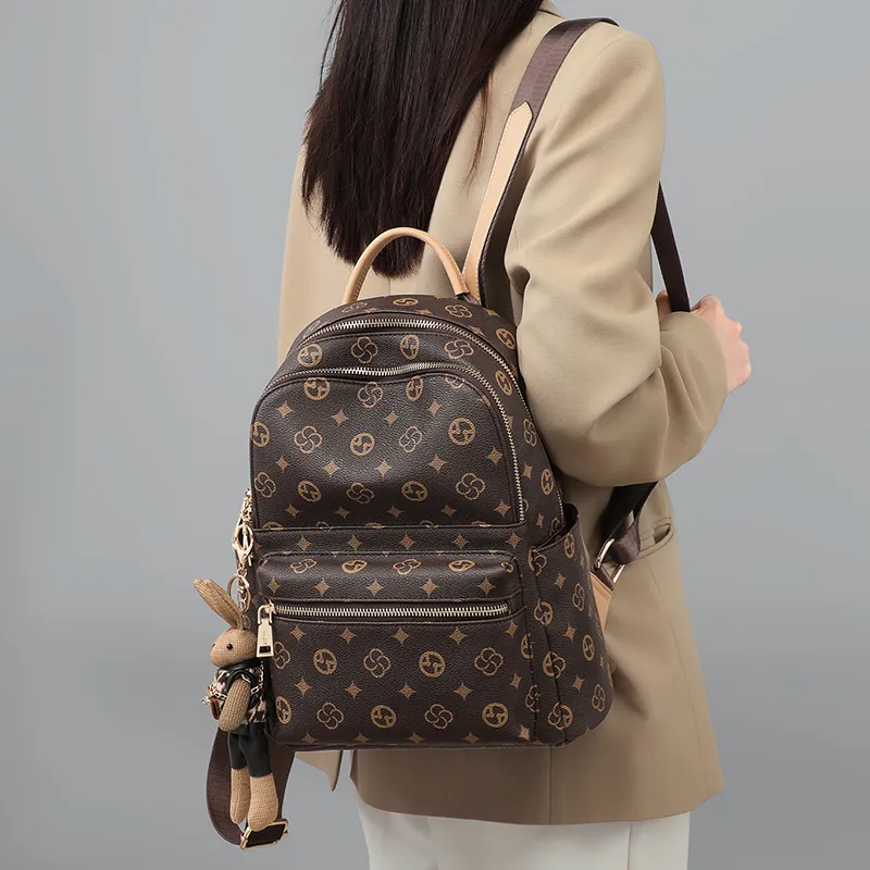VINEY Synthetic Leather Backpack Regular Women's Coffee-1