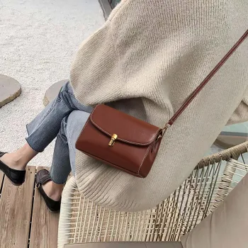 VINEY Cow Leather Shoulder Bag, Crossbody Bag, Small Square Bag Regular Women's Coffee