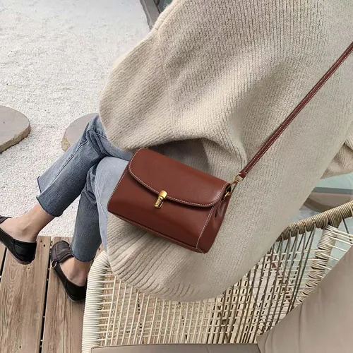 VINEY Cow Leather Shoulder Bag, Crossbody Bag, Small Square Bag Regular Women's Coffee