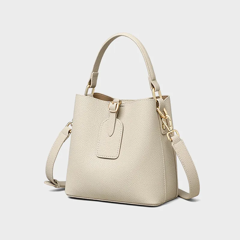 VINEY Cow Leather Handbag, Shoulder Bag, Crossbody Bag, Bucket Bag Regular Women's Ecru-3