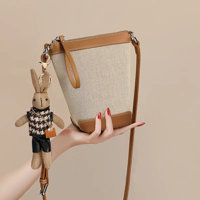 VINEY Fabric Shoulder Bag, Crossbody Bag Trumpets Women's Khaki With Black/khaki With Brown-8