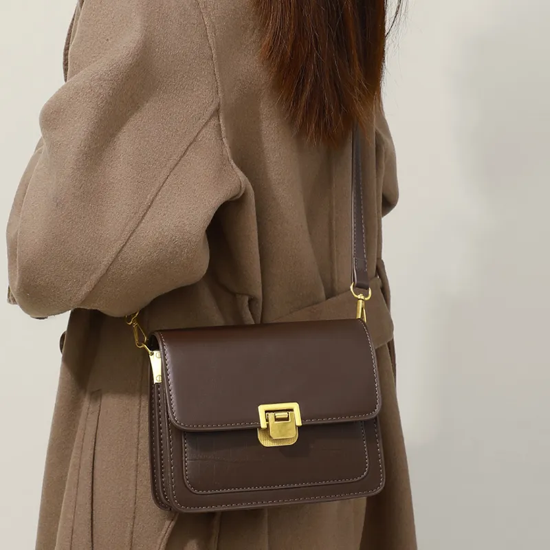 VINEY Cow Leather Underarm Small Square Bag Shoulder Bag Trumpets Women's Coffee-1