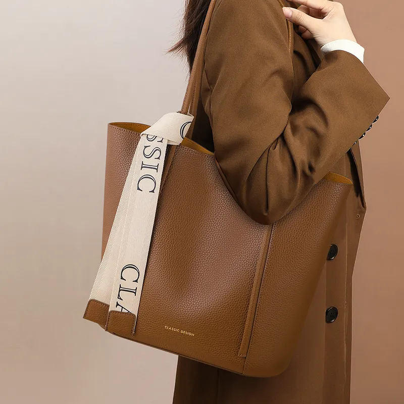 VINEY Cow Leather Tote Bag, Shopping Bag, Handbag, Shoulder Bag Tubas Women's Andorra Coffee-2