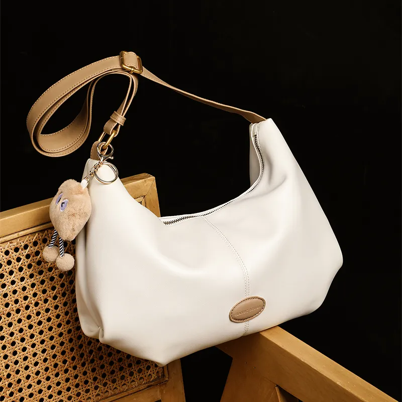 VINEY Cow Leather Shoulder Bag, Crossbody Bag Regular Women's Ecru-4