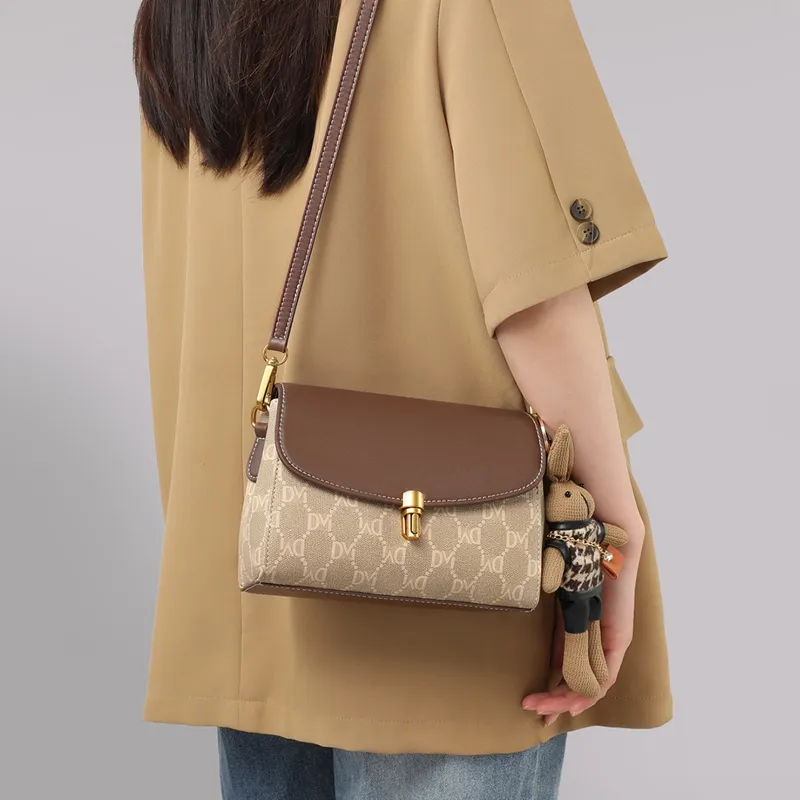 VINEY Synthetic Leather Shoulder Bag Crossbody Bag Small Square Bag Regular Women's Rock Brown-3