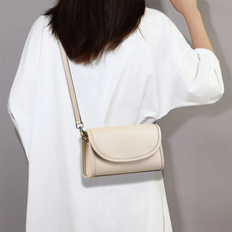 VINEY Cow Leather Shoulder Bag, Crossbody Bag, Small Square Bag Regular Women's Ecru-2