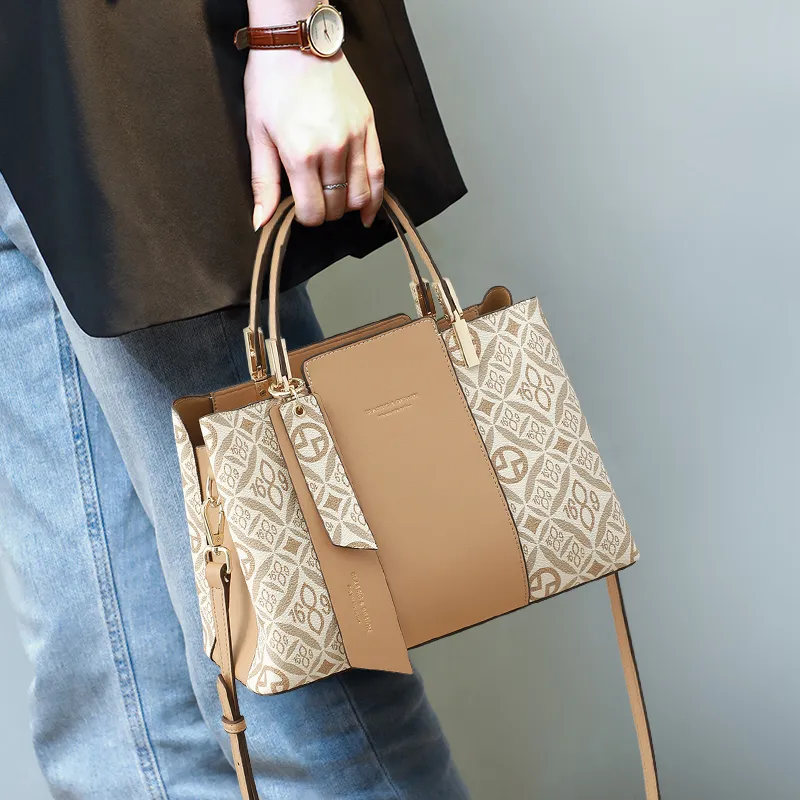 VINEY Synthetic Leather Handbag Crossbody Bag Shoulder Bag Regular Women's Elegant Apricot-1