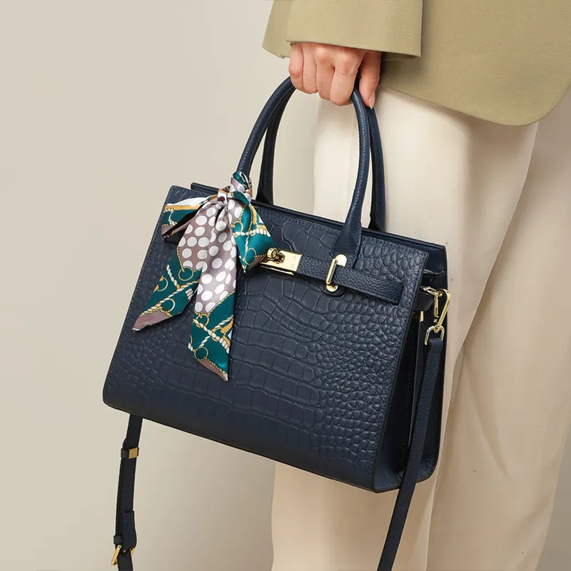 VINEY Cow Leather Handbag Tubas Women's Blue Black-5