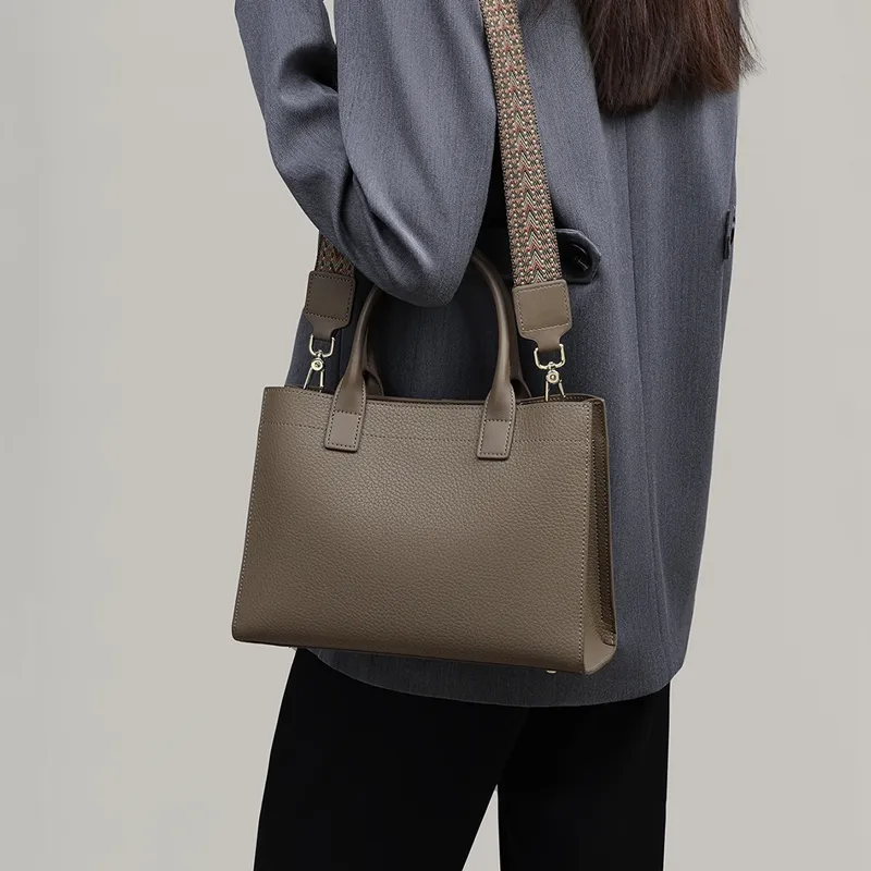 VINEY Cow Leather One Shoulder Tote, Crossbody Mom Bag Tubas Women's Gray-4