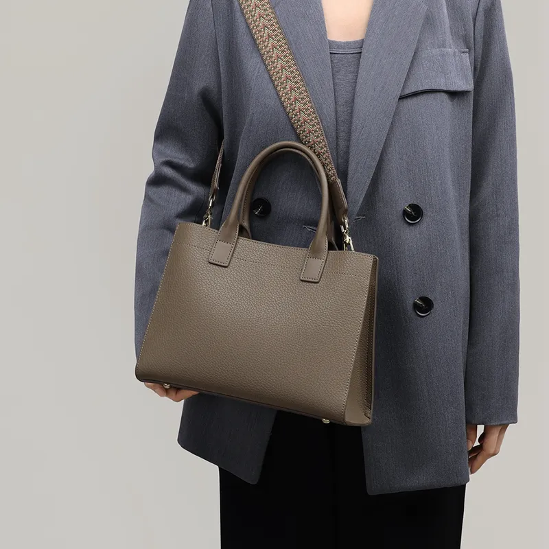 VINEY Cow Leather One Shoulder Tote, Crossbody Mom Bag Tubas Women's Gray-3