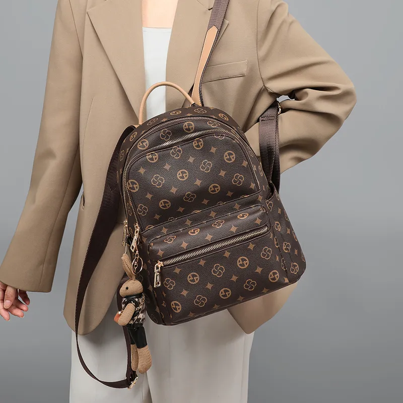 VINEY Synthetic Leather Backpack Regular Women's Coffee-3