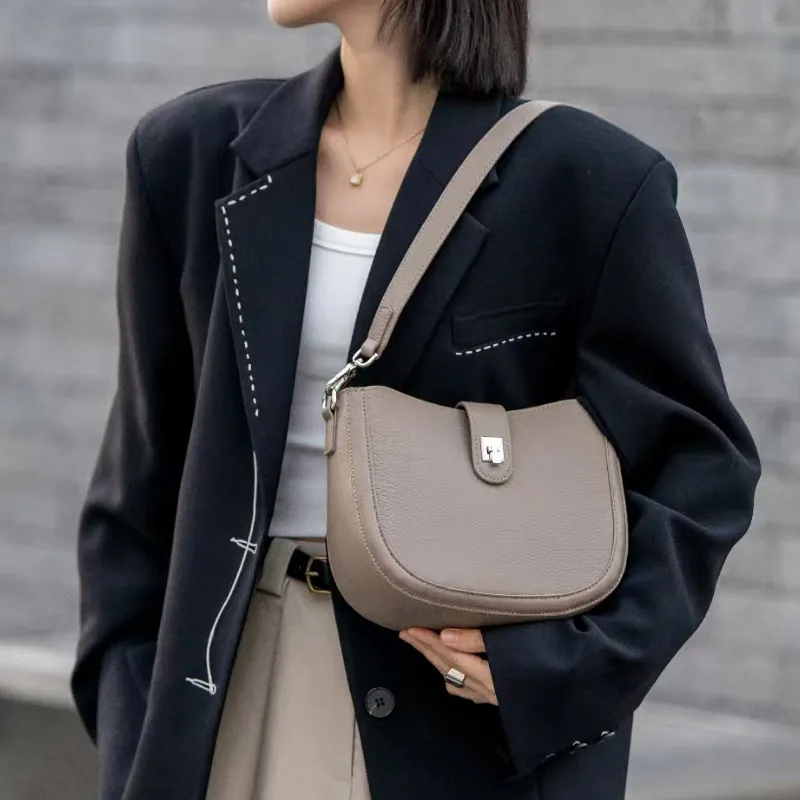 VINEY Cow Leather Shoulder Bag, Crossbody Bag Regular Women's Elephant Gray-3