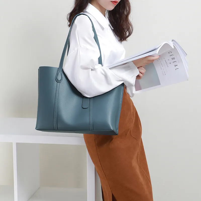 VINEY Cow Leather Shoulder Bag, Tote Bag, Shopping Bag Large Size Women's Smoke Gray-7