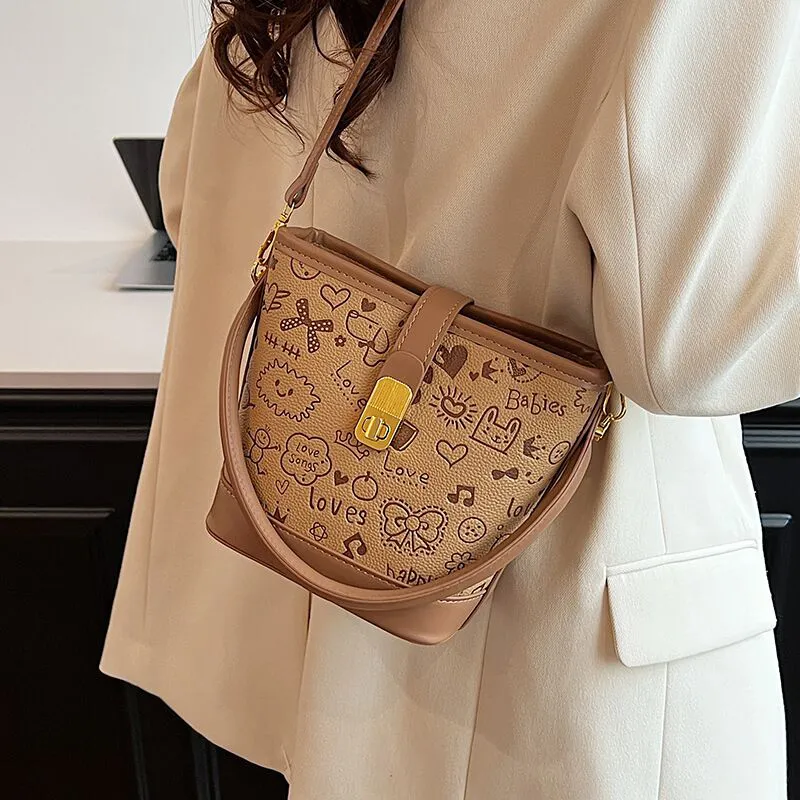 VINEY Synthetic Leather Bucket Bag Handbag Women's Brown-2