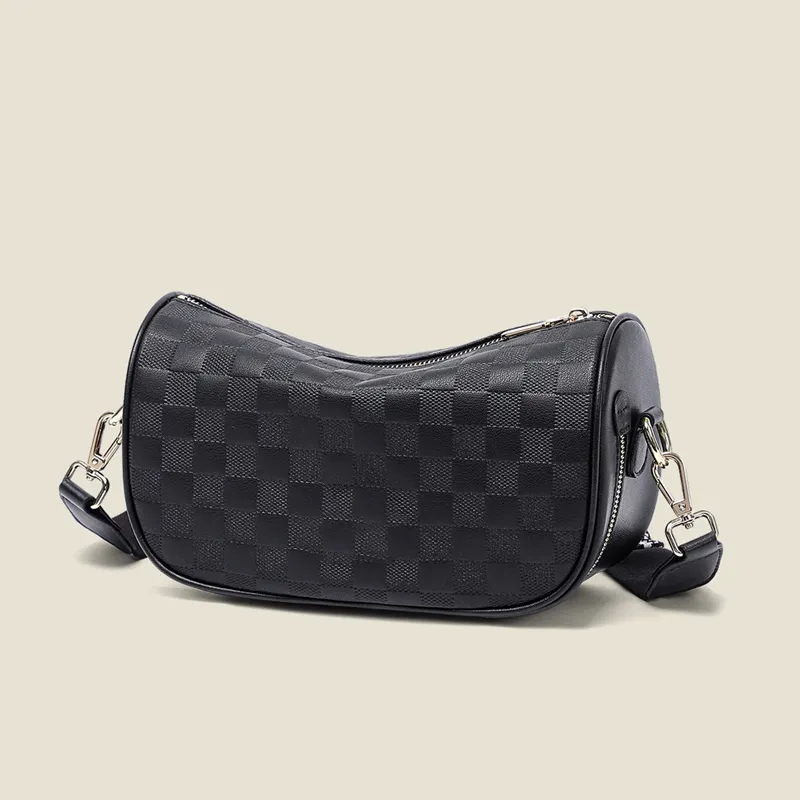 VINEY Cow Leather Shoulder Bag, Crossbody Bag Regular Women's Black/White-3