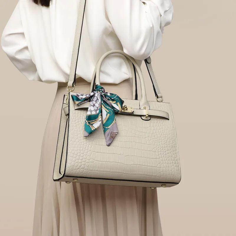 VINEY Cow Leather Handbag, Shoulder Bag, Crossbody Bag Regular Women's White/Apricot-2
