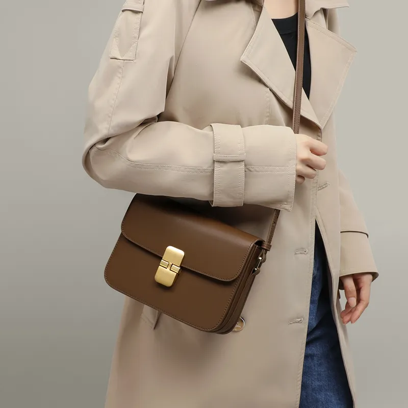 VINEY Cow Leather Underarm Small Square Bag Shoulder Bag Trumpets Women's Coffee-15