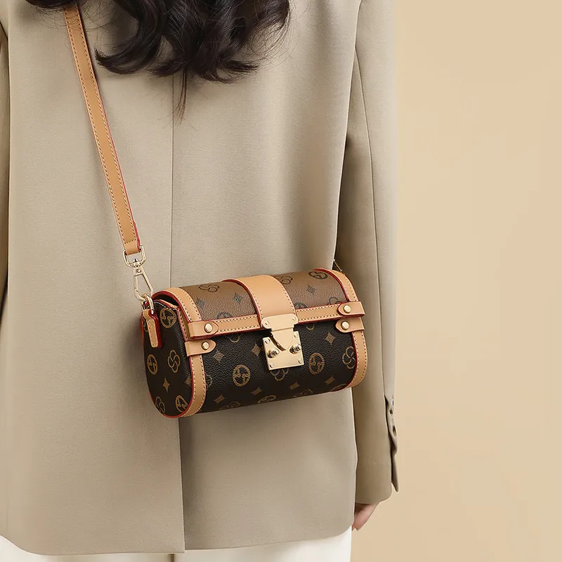 VINEY Synthetic Leather Shoulder Bag Crossbody Bag Cylinder Bag Small Size Women's Coffee-8