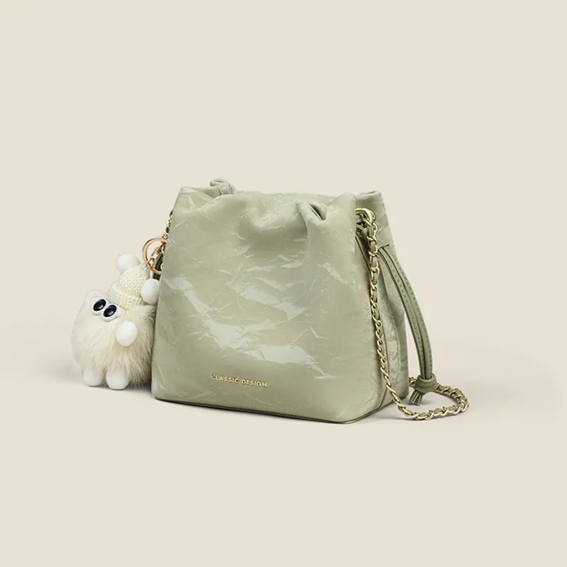 VINEY Cow Leather Shoulder Bag, Crossbody Bag, Bucket Bag Regular Women's Green-2