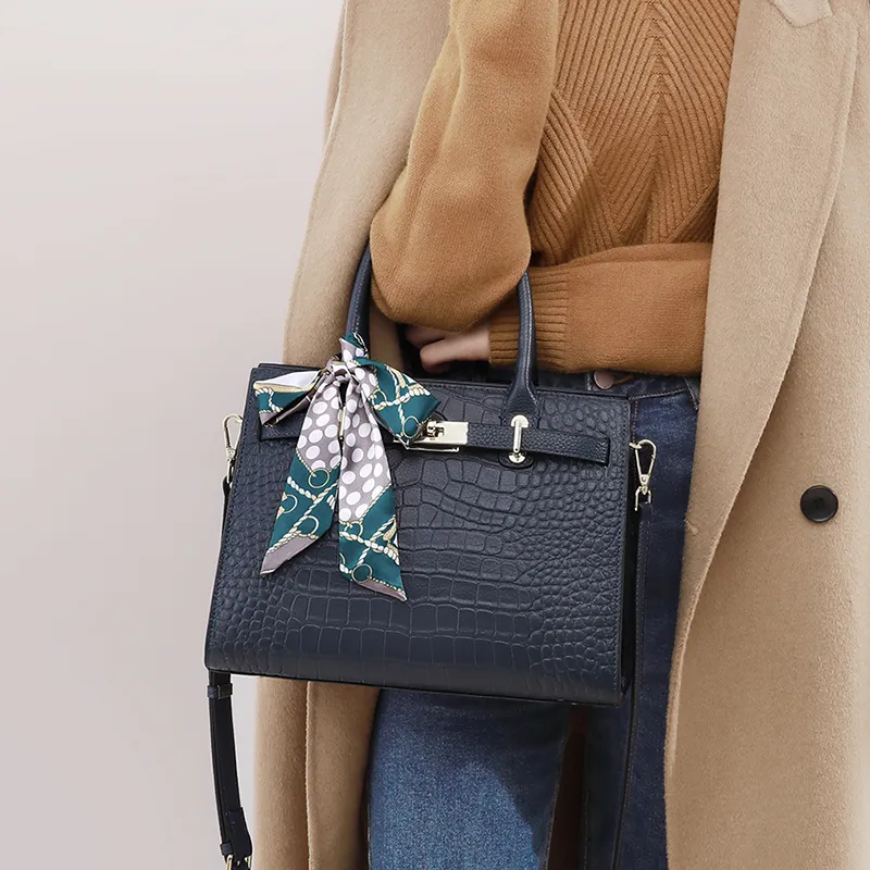 VINEY Cow Leather Handbag Tubas Women's Blue Black-4