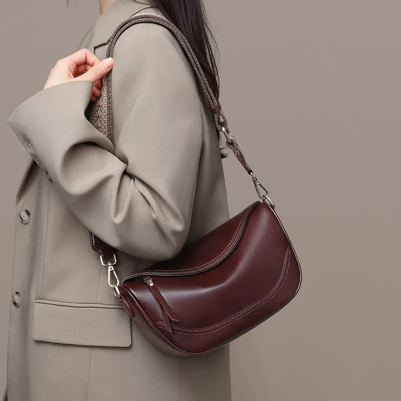 VINEY Cow Leather Dumpling Bag, Crossbody Bag, Shoulder Bag Trumpets Women's Wine Coffee-3