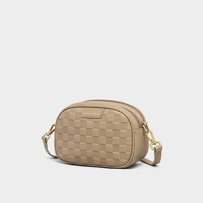 VINEY Cow Leather Shoulder Bag, Crossbody Bag, Small Square Bag Regular Women's Khaki-4