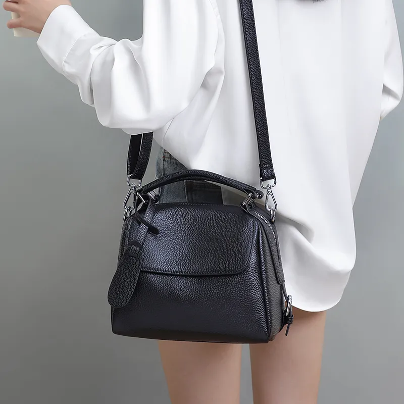 VINEY Cow Leather Shoulder Bag Crossbody Bag Handbags Small Size Women's Black-2
