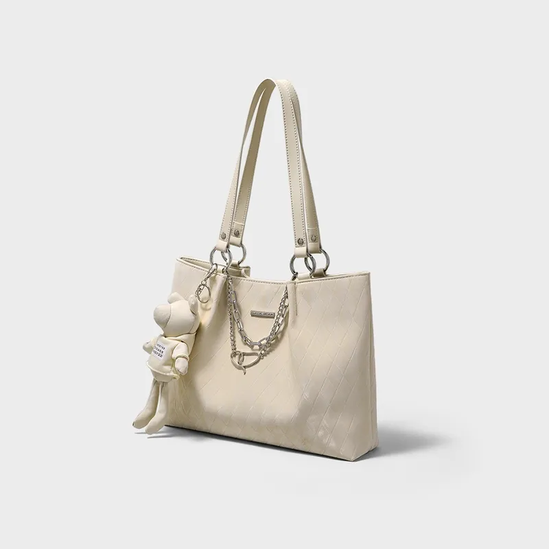 VINEY Cow Leather Tote Bag Shoulder Bag Large Size Women's Ecru-4