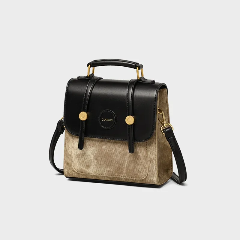 VINEY Synthetic Leather Shoulder Bag Crossbody Bag Backpack Regular Women's Khaki & Black-5
