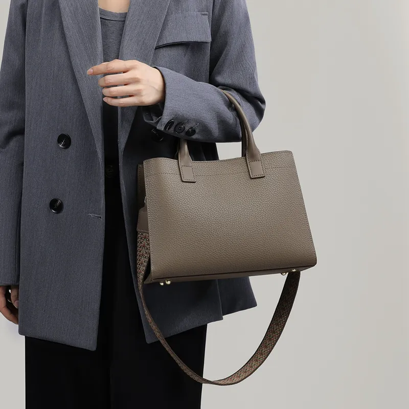 VINEY Cow Leather One Shoulder Tote, Crossbody Mom Bag Tubas Women's Gray-2