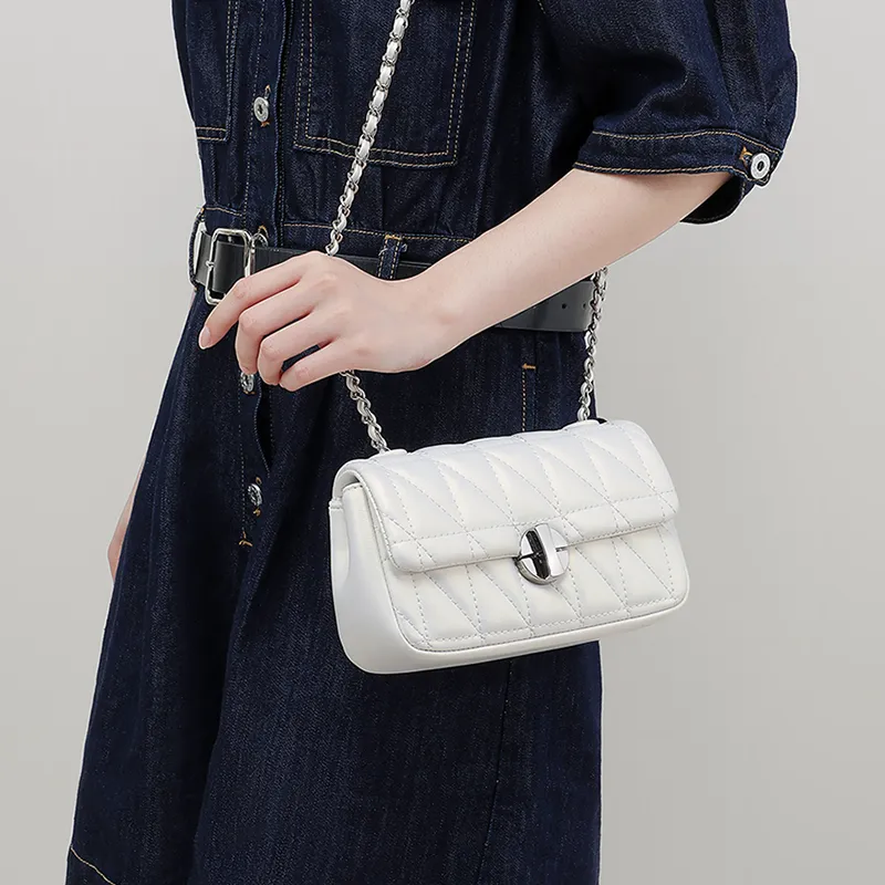 VINEY Synthetic Leather Small Square Bag Shoulder Bag Crossbody Bag Small Size Women's Spring Light Pearl White-3