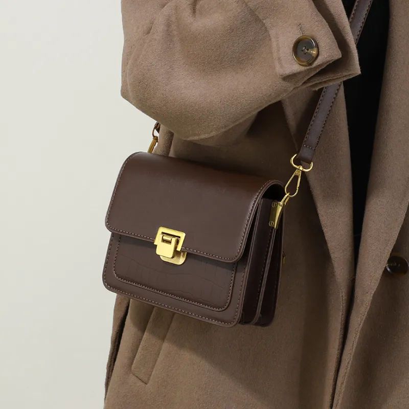 VINEY Cow Leather Underarm Small Square Bag Shoulder Bag Trumpets Women's Coffee-2