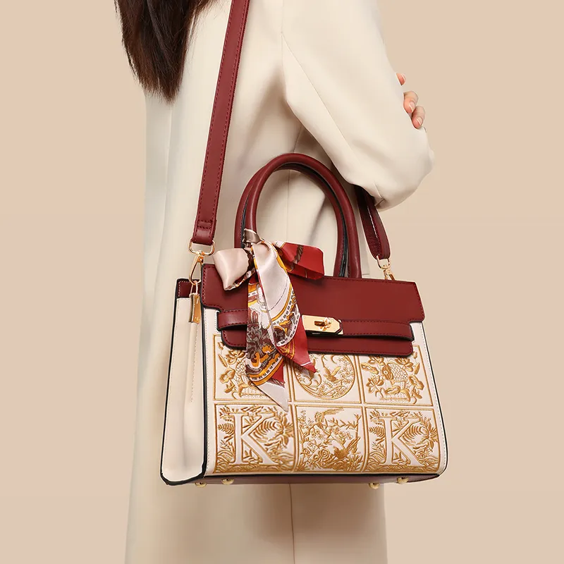 VINEY Cow Leather Handbags Shoulder Bag Crossbody Bag Mom Bag Medium Size Women's Red-3