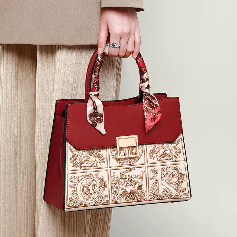 VINEY Synthetic Leather Handbag, Shoulder Bag, Crossbody Bag, Mom Bag Tubas Women's Red-1
