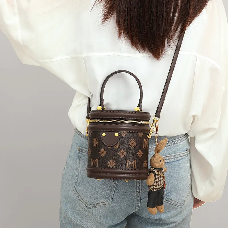 VINEY Synthetic Leather Bucket Bag Shoulder Bag Crossbody Bag Handbag Small Size Women's Coffee-3