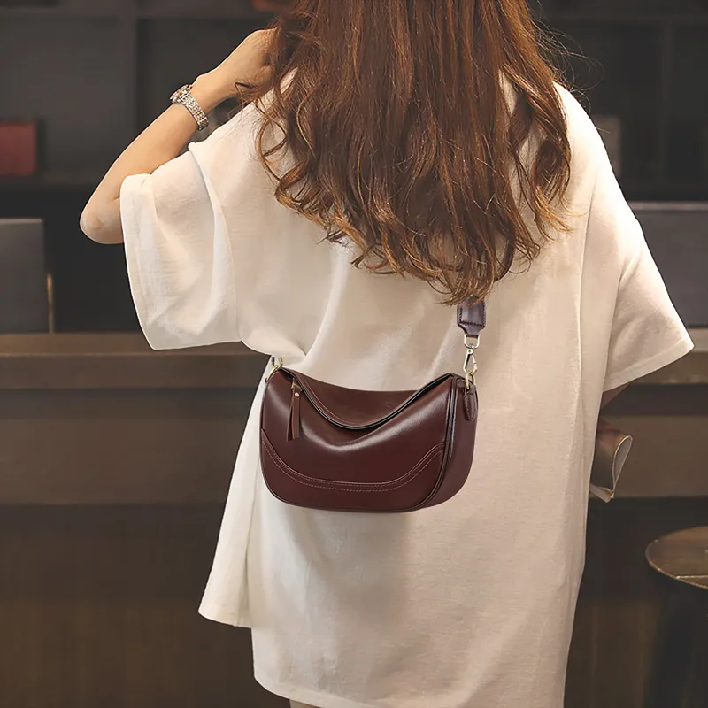 VINEY Cow Leather Dumpling Bag, Crossbody Bag, Shoulder Bag Trumpets Women's Wine Coffee-1