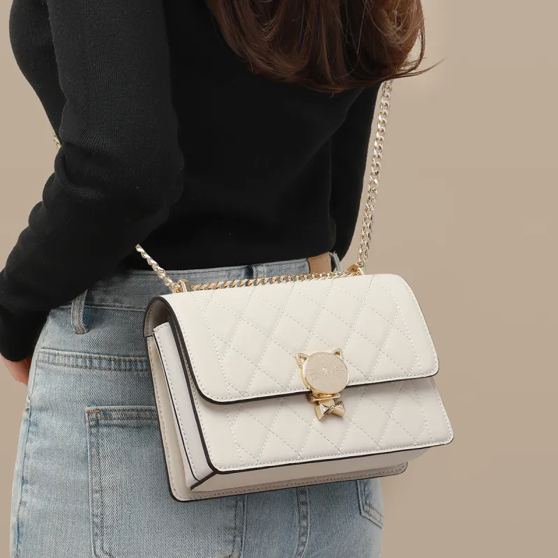 VINEY Cow Leather Shoulder Bag, Crossbody Bag, Small Square Bag Trumpets Women's Ecru-1