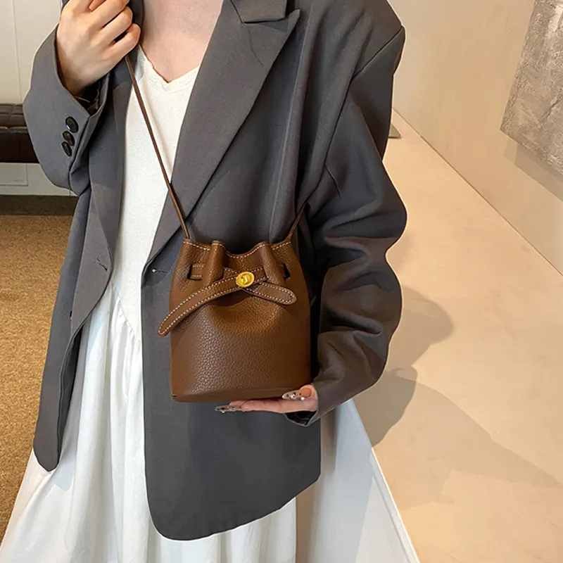 VINEY Synthetic Leather Shoulder Bag, Crossbody Bag, Bucket Bag Regular Women's Brown-2