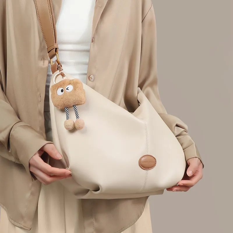 VINEY Cow Leather Shoulder Bag, Crossbody Bag Regular Women's Ecru-2