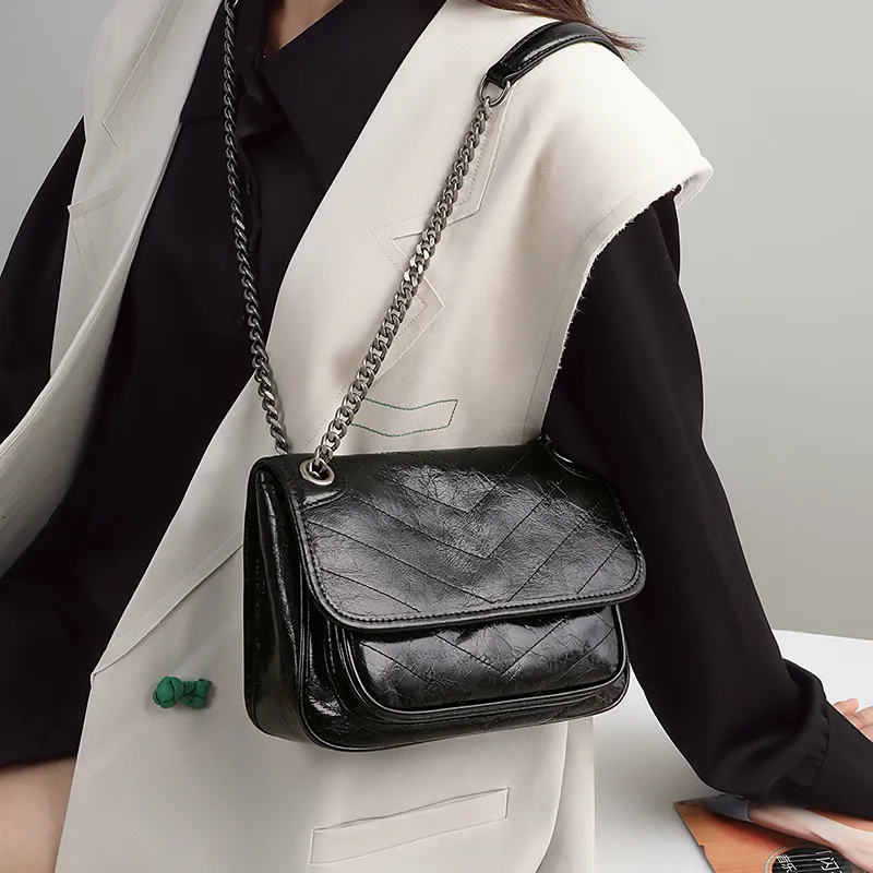 VINEY Cow Leather Crossbody Bag Shoulder Bag Small Square Bag Regular Women's Black-4