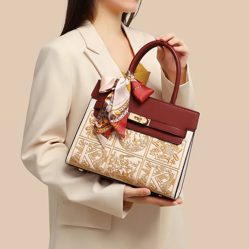 VINEY Cow Leather Handbags Shoulder Bag Crossbody Bag Mom Bag Medium Size Women's Red-1