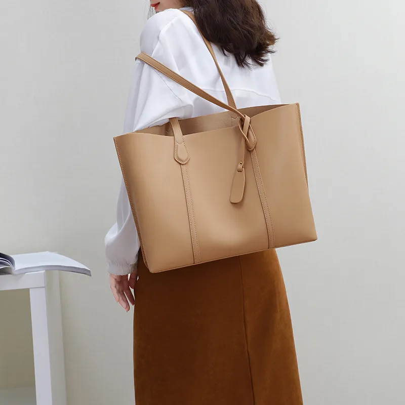 VINEY Cow Leather Shoulder Bag, Tote Bag, Shopping Bag Large Size Women's Smoke Gray-13