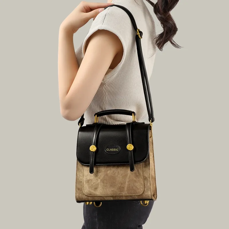 VINEY Synthetic Leather Shoulder Bag Crossbody Bag Backpack Regular Women's Khaki & Black-3
