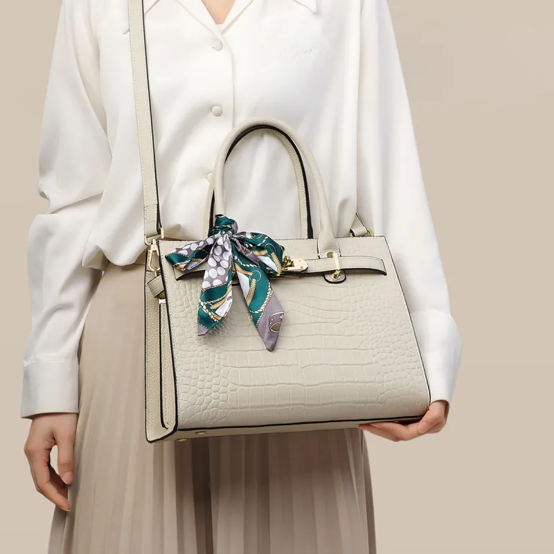 VINEY Cow Leather Handbag, Shoulder Bag, Crossbody Bag Regular Women's White/Apricot-3
