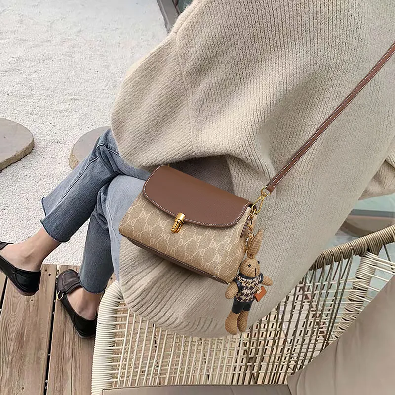 VINEY Synthetic Leather Shoulder Bag Crossbody Bag Small Square Bag Regular Women's Rock Brown-1
