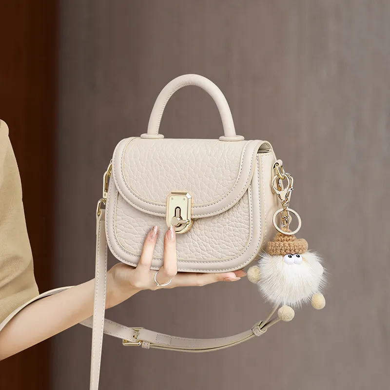 VINEY Cow Leather Shoulder Bag Crossbody Bag Saddle Bag Handbag Regular Women's Ecru/Black-2
